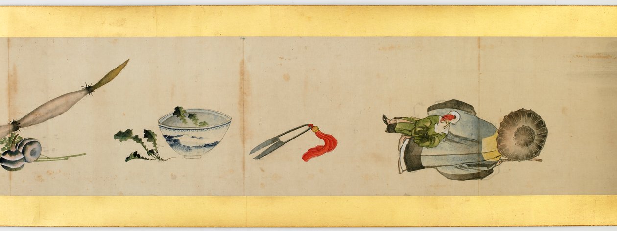 Szczegół ręcznego przewijania z różnymi obrazami, okres Edo, 1839 tusz i kolor na papierze autorstwa Katsushika Hokusai
