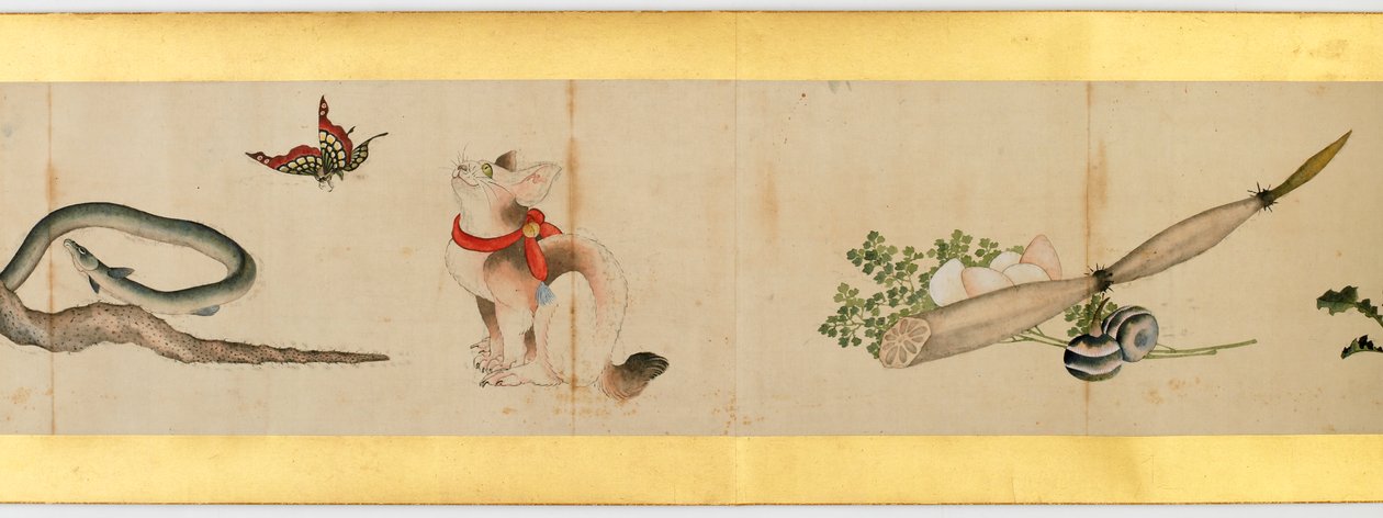 Szczegół ręcznego przewijania z różnymi obrazami, okres Edo, 1839 tusz i kolor na papierze autorstwa Katsushika Hokusai