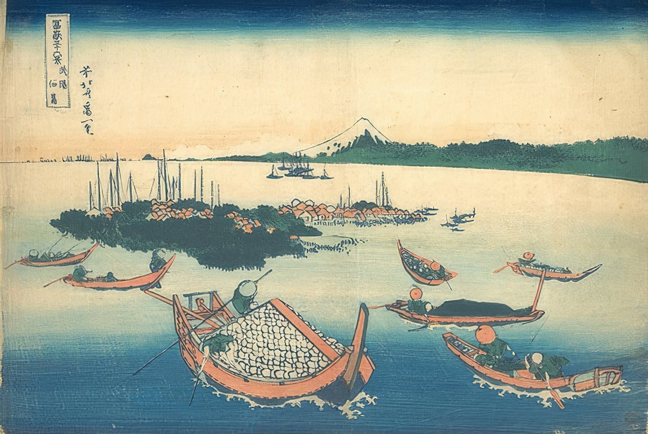 Wyspa Tsukuda w prowincji Musashi (z serii zdjęć 36 widoków góry Fuji). 1830-33 autorstwa Katsushika Hokusai