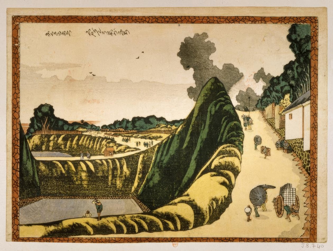 Wioska na drodze z Ushigafuchi do Kudan autorstwa Katsushika Hokusai