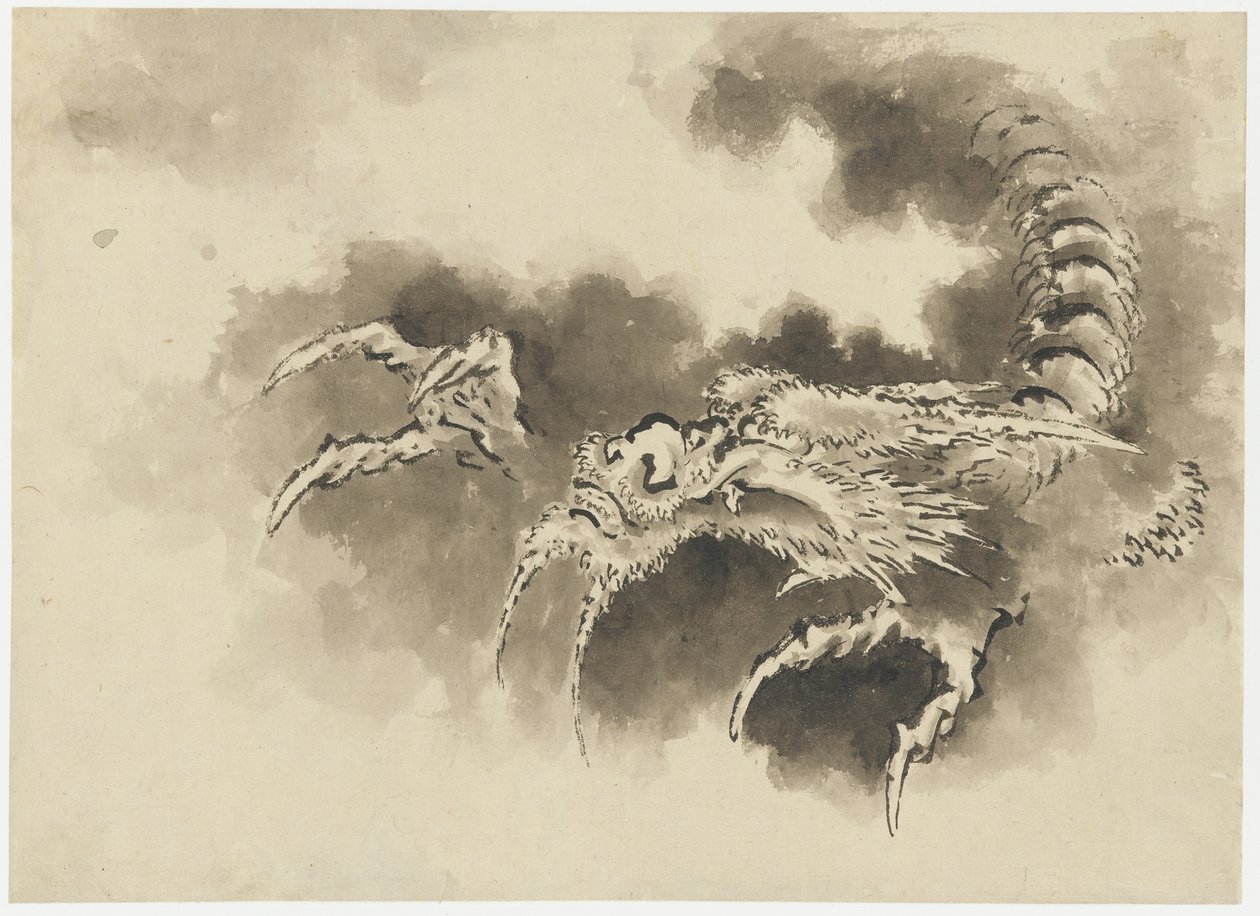 Smok wyłaniający się z chmur, okres Edo (tusz na papierze) autorstwa Katsushika Hokusai