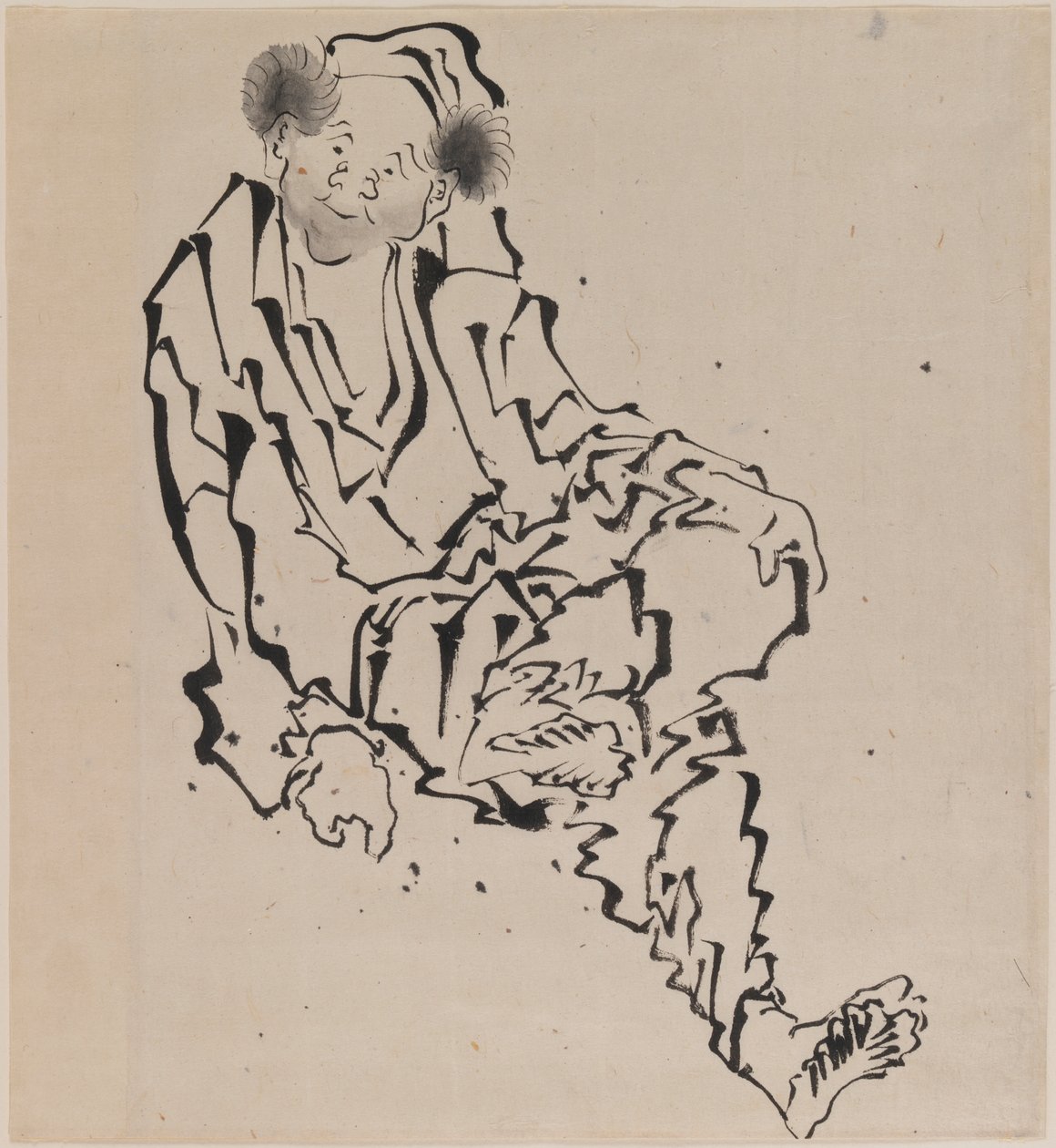 Rysunek mężczyzny siedzącego z lewą nogą spoczywającą na prawym kolanie (tusz na papierze) autorstwa Katsushika Hokusai