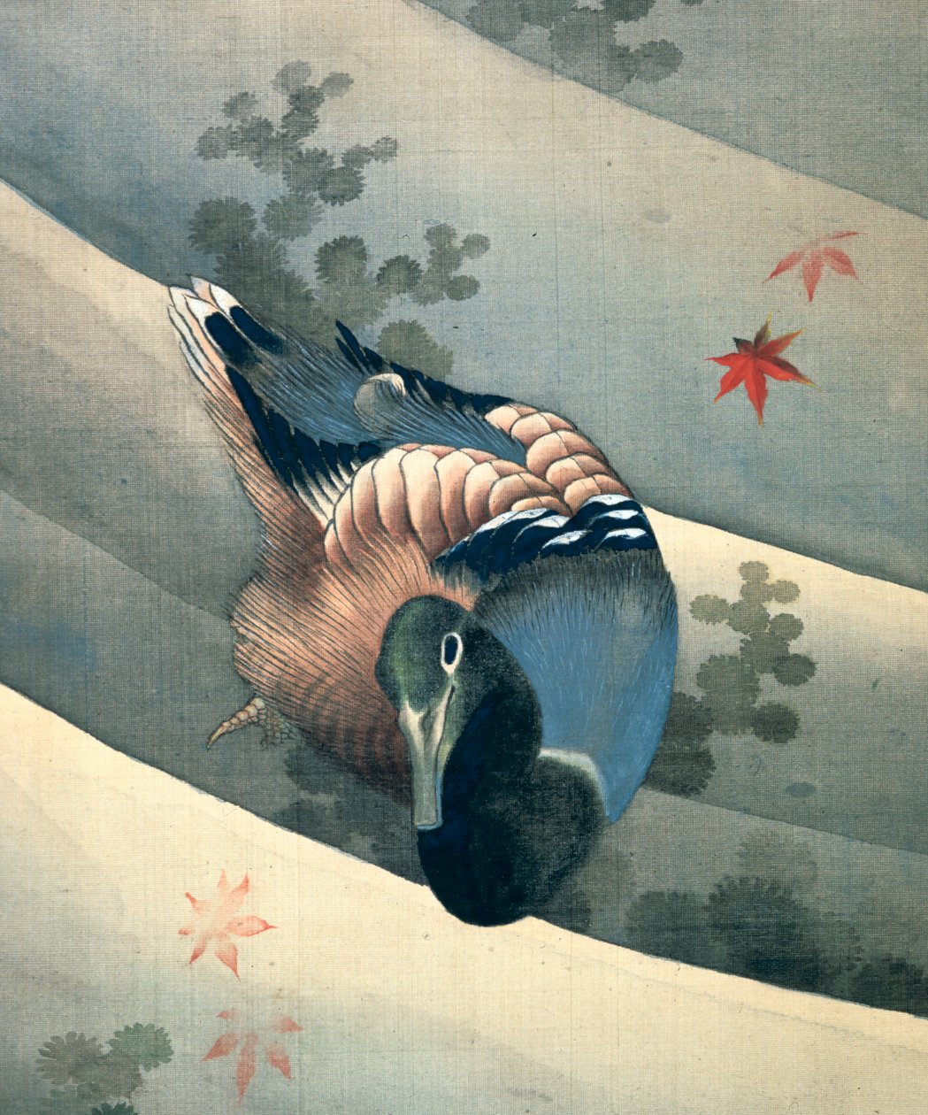 Pływająca kaczka w wodzie, 1847 autorstwa Katsushika Hokusai