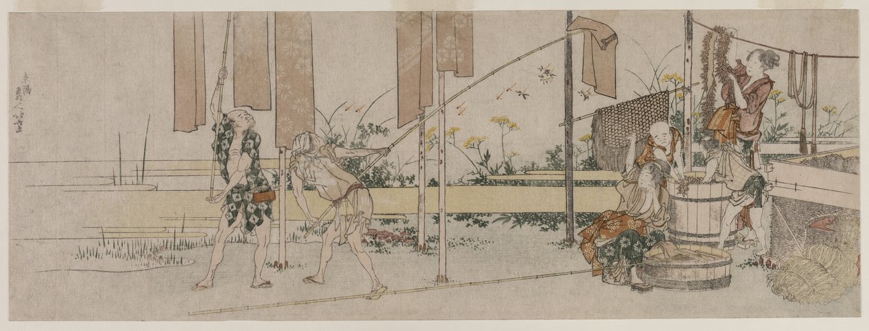 Farbiarki w pracy autorstwa Katsushika Hokusai