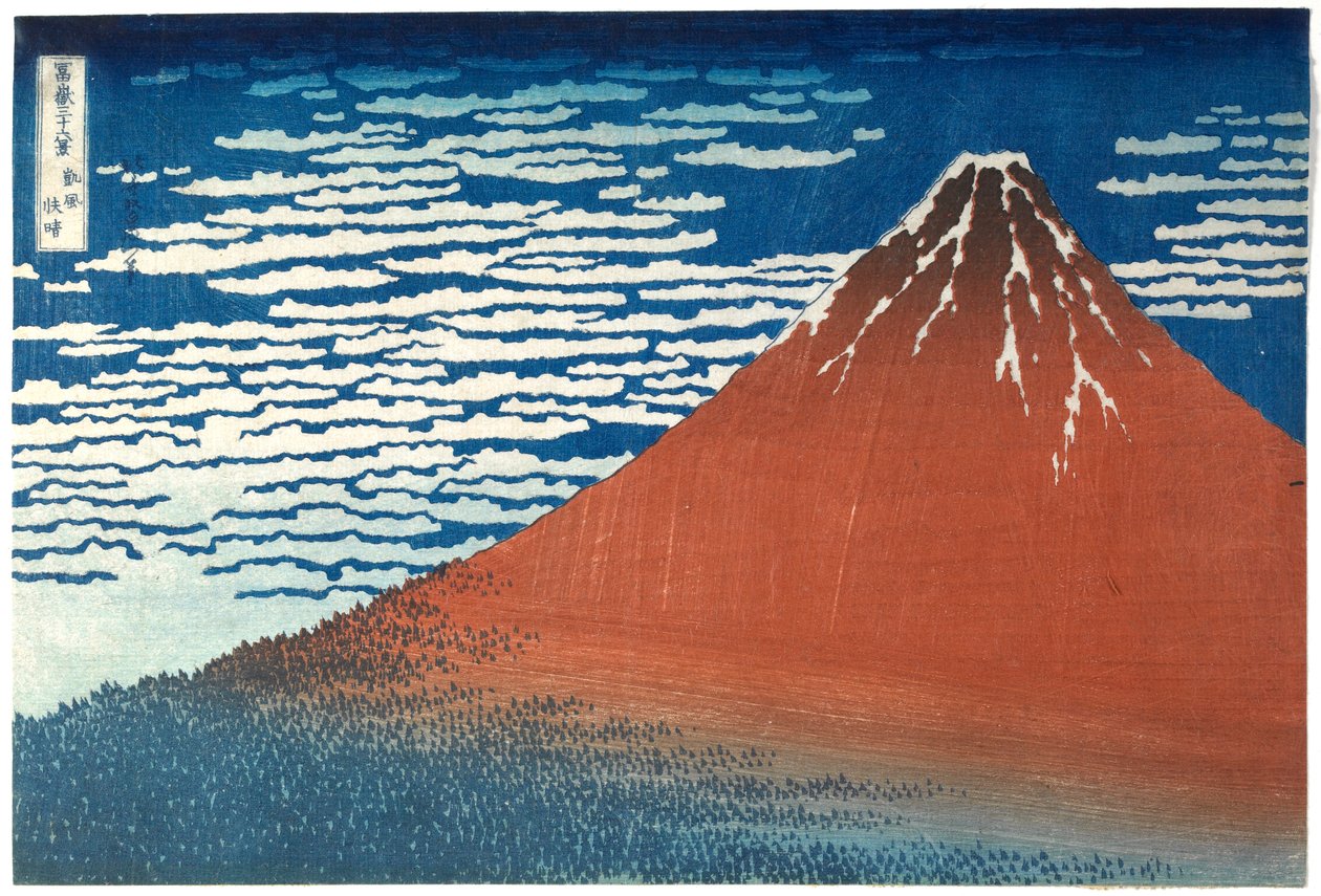„Łagodny wiatr, pogodna pogoda” z cyklu „Trzydzieści sześć widoków góry Fuji” autorstwa Katsushika Hokusai
