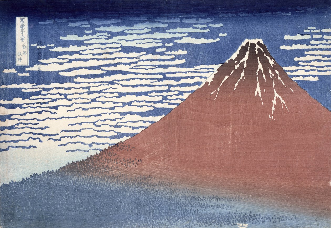Dobra pogoda z południowym wiatrem, z „Fugaku sanjurokkei” (trzydzieści sześć widoków góry Fuji) c.1831 (kolorowy drzeworyt) autorstwa Katsushika Hokusai