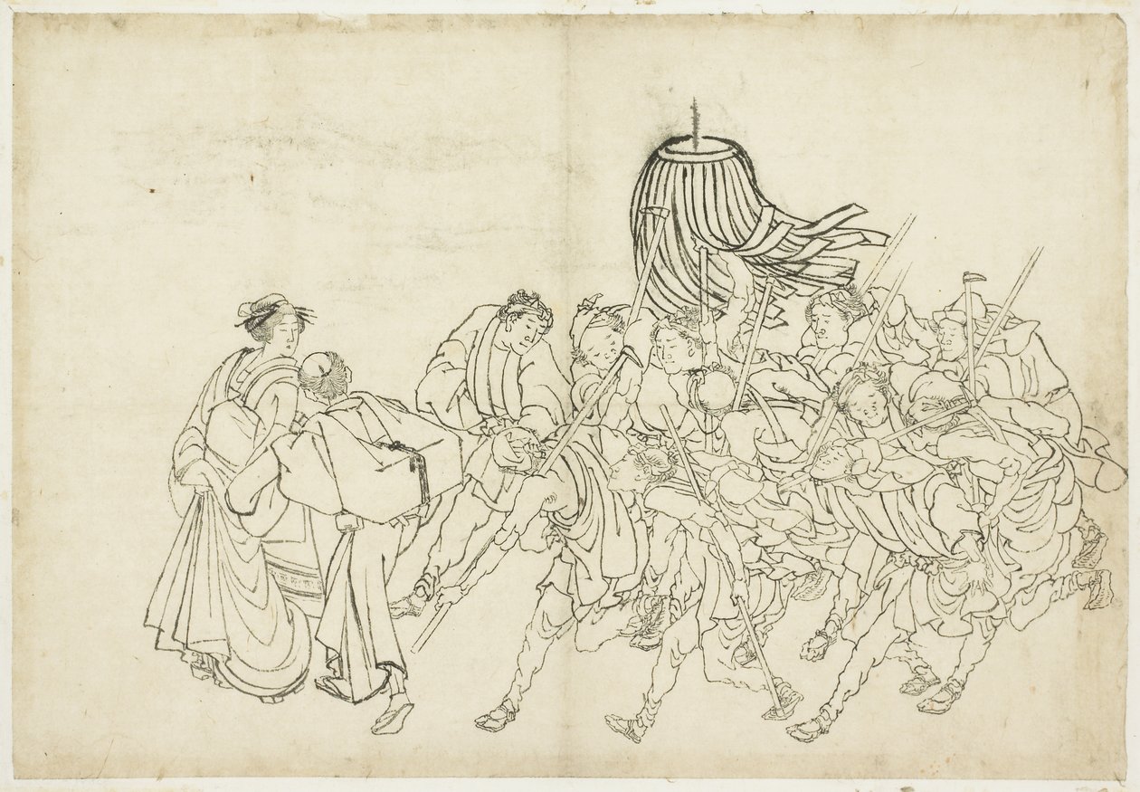 Strażacy maszerujący na swój Festiwal, 1615-1868 (tusz na papierze) autorstwa Katsushika Hokusai