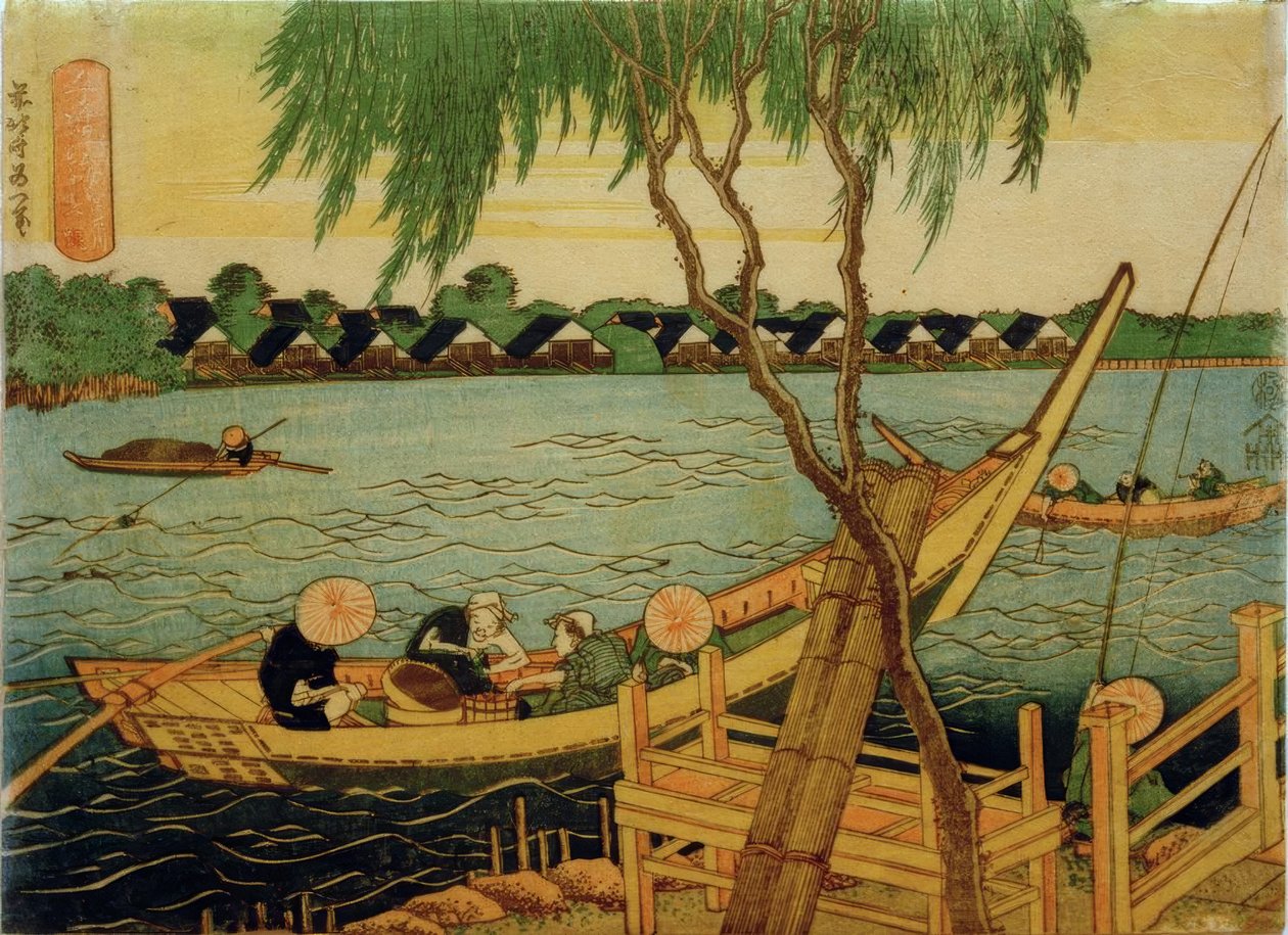 Wędkarstwo sznurowe w rzece Miyato autorstwa Katsushika Hokusai