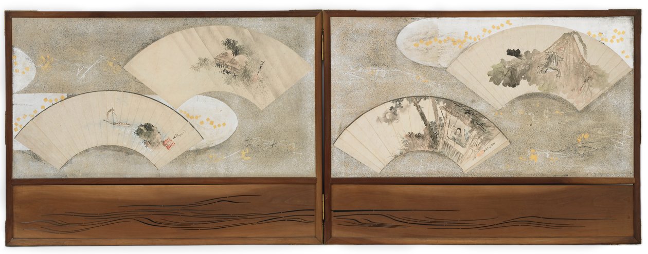 Cztery obrazy wachlarzy na ekranie... autorstwa Katsushika Hokusai