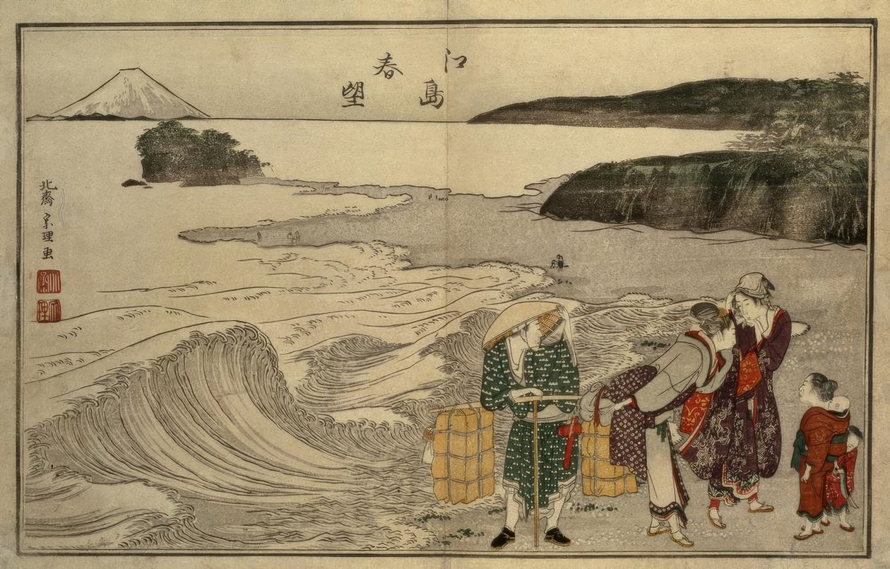 Kobiety na plaży Enoshima autorstwa Katsushika Hokusai