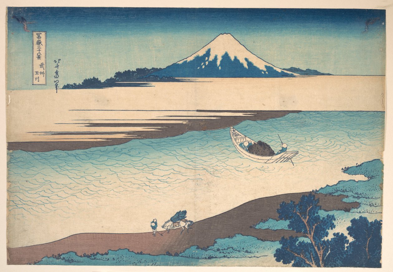 Fuji — rzeka Tama, prowincja Musashi, z cyklu „Trzydzieści sześć widoków góry Fuji” (Fugaku sanjūrokkei) autorstwa Katsushika Hokusai