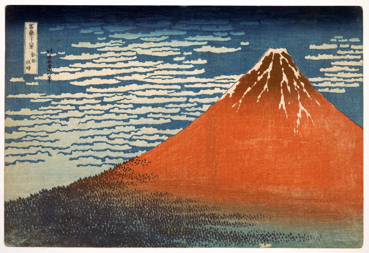 Fudżi; Góry przy dobrej pogodzie; 1831; z serii "36 widoków na górę Fuji" (odbitka ręcznie kolorowanego drewna) autorstwa Katsushika Hokusai