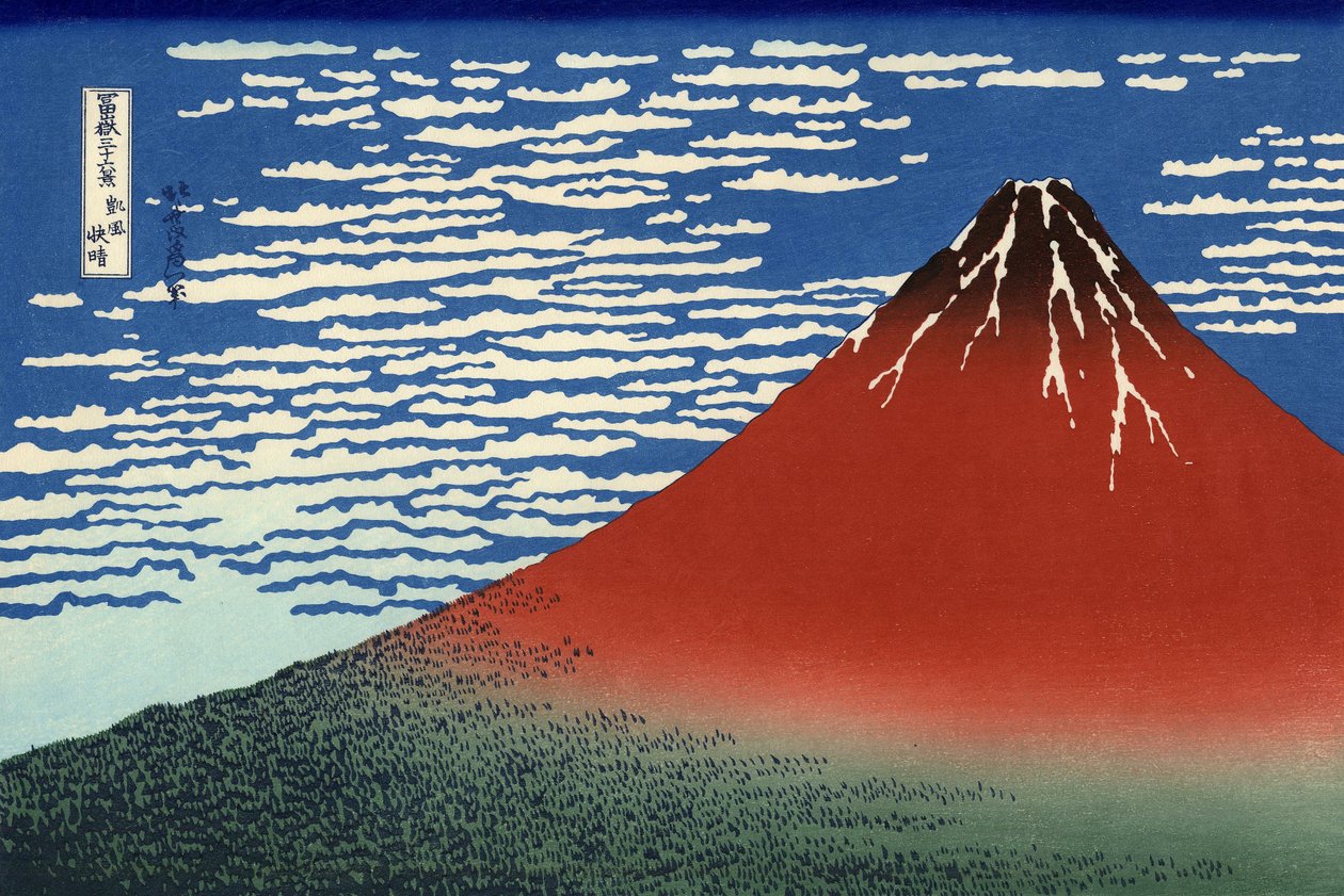 Fuji, Góry przy dobrej pogodzie, z „36 widoków na górę Fuji”, wyd. 1831 autorstwa Katsushika Hokusai