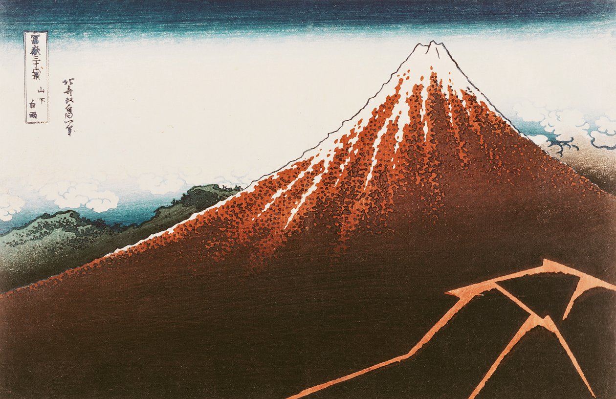 Fuji nad błyskawicą", z serii "36 widoków na górę Fuji" ("Fugaku sanjurokkei") (odbitka drzeworytnicza barwiona) (patrz również 65991) autorstwa Katsushika Hokusai