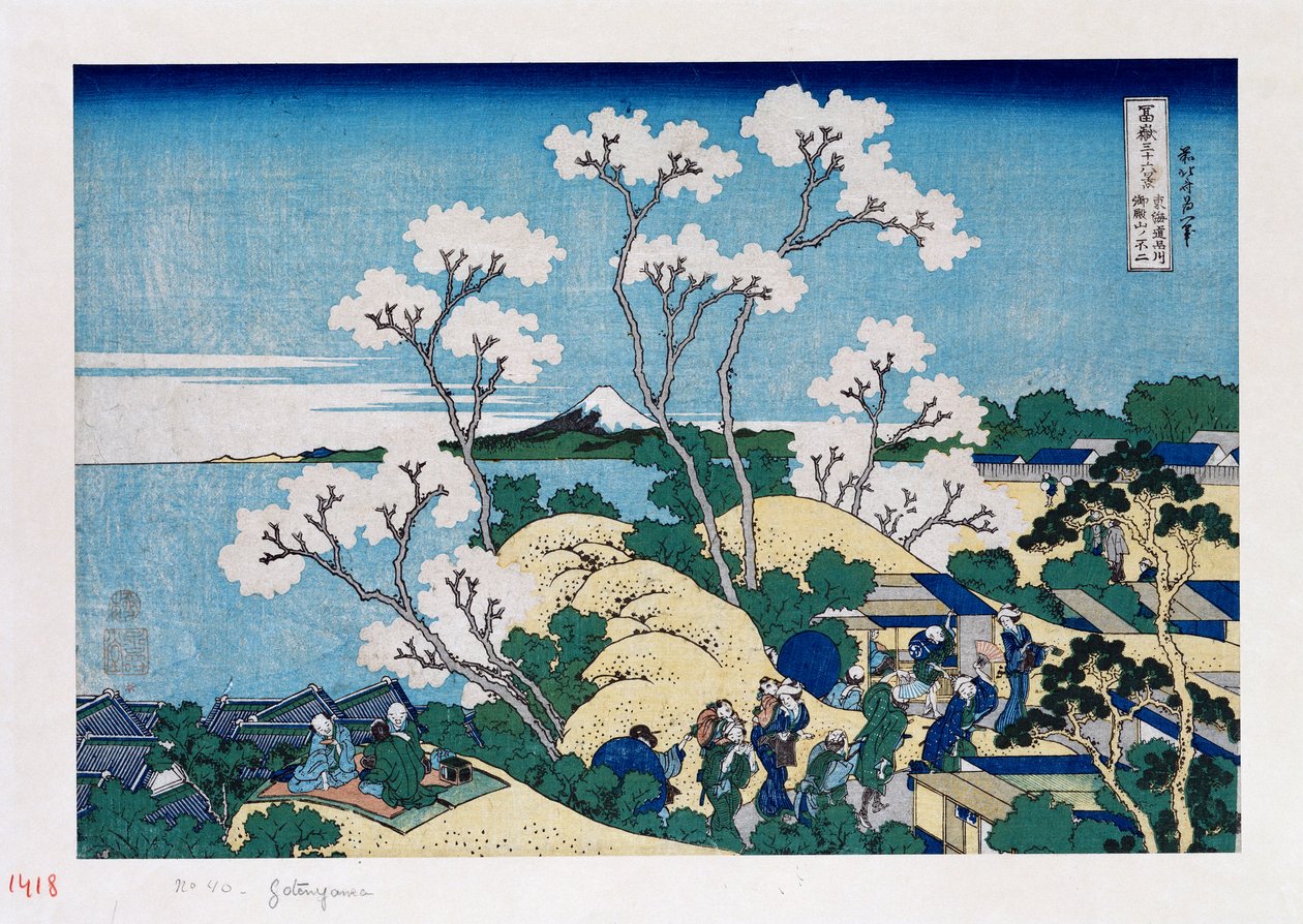 Fuji z Gotenyama w Shinagawa na Tokaido”, z serii „Trzydzieści sześć widoków na górę Fuji” autorstwa Katsushika Hokusai