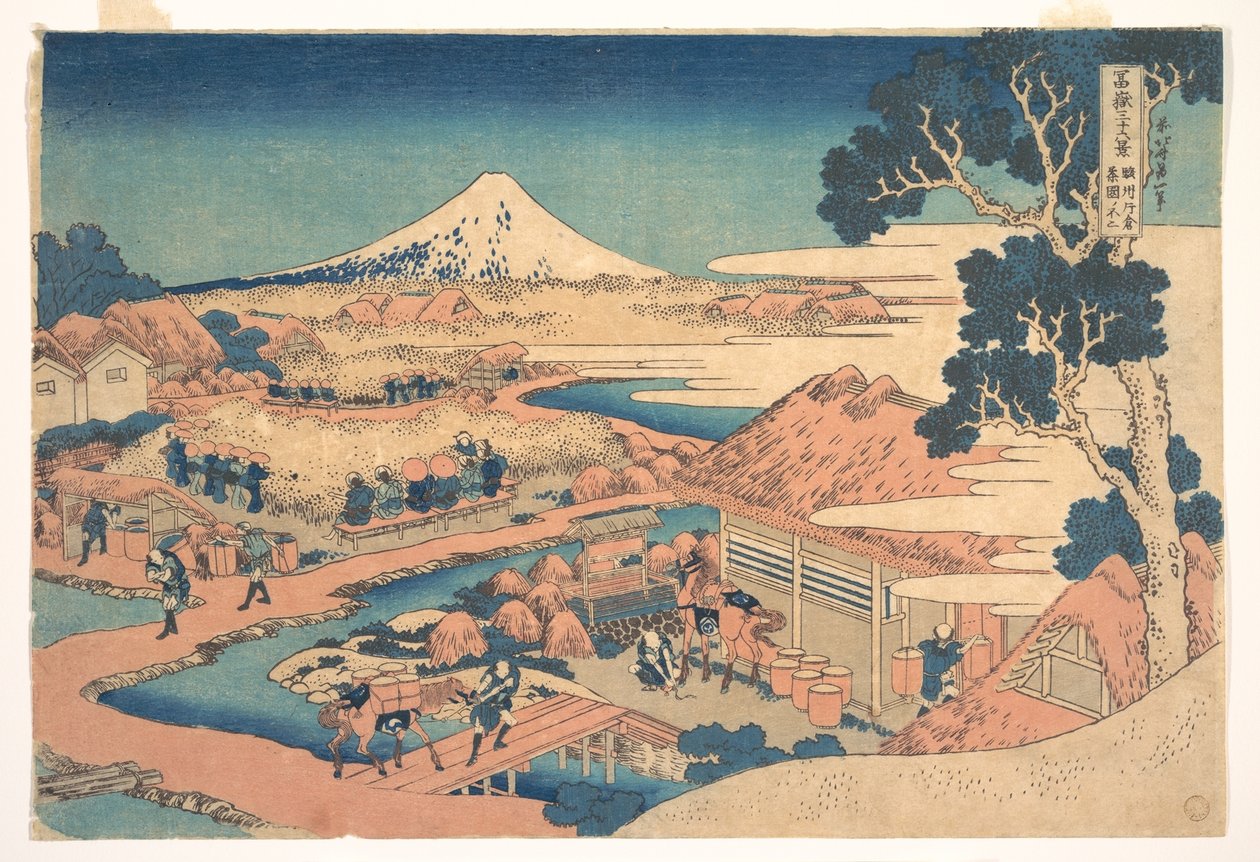 Fuji z plantacji herbaty Katakura w Suruga (Sunshū Katakura chaen no Fuji), z cyklu „Trzydzieści sześć widoków góry Fuji” (Fugaku sanjūrokkei) autorstwa Katsushika Hokusai