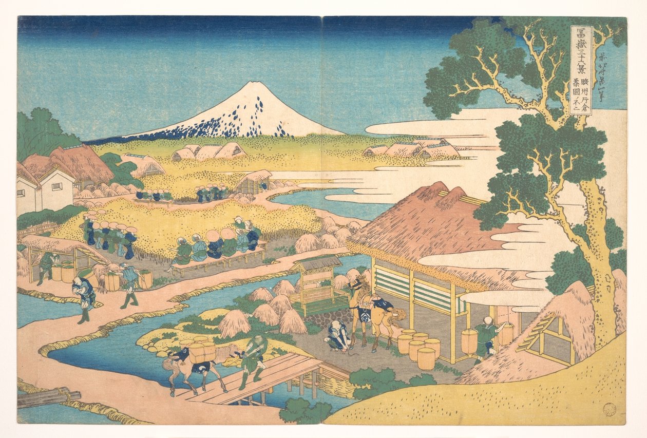 Fuji z plantacji herbaty Katakura w Suruga (Sunshū Katakura chaen no Fuji), z cyklu „Trzydzieści sześć widoków góry Fuji” (Fugaku sanjūrokkei) autorstwa Katsushika Hokusai