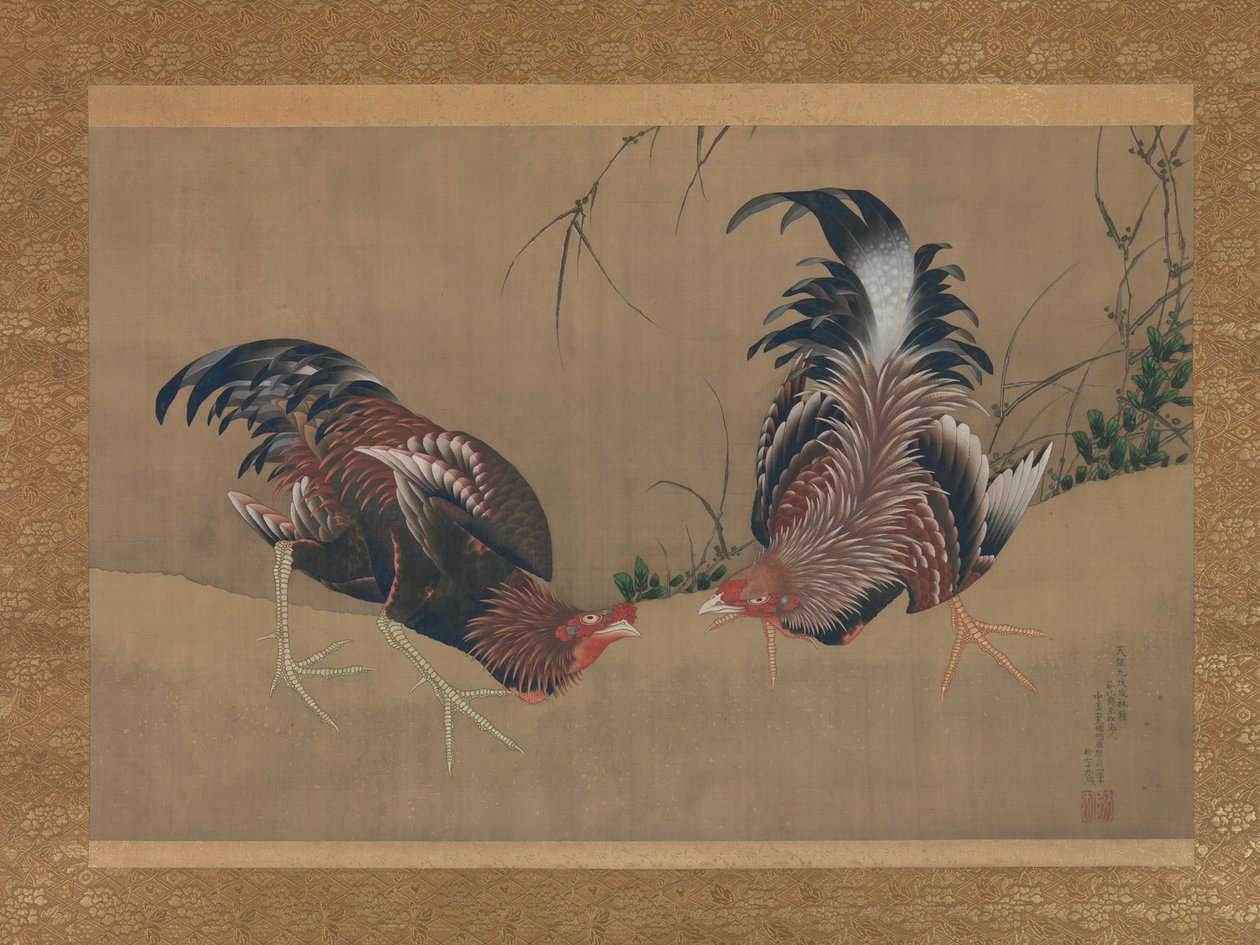 Koguty bojowe autorstwa Katsushika Hokusai