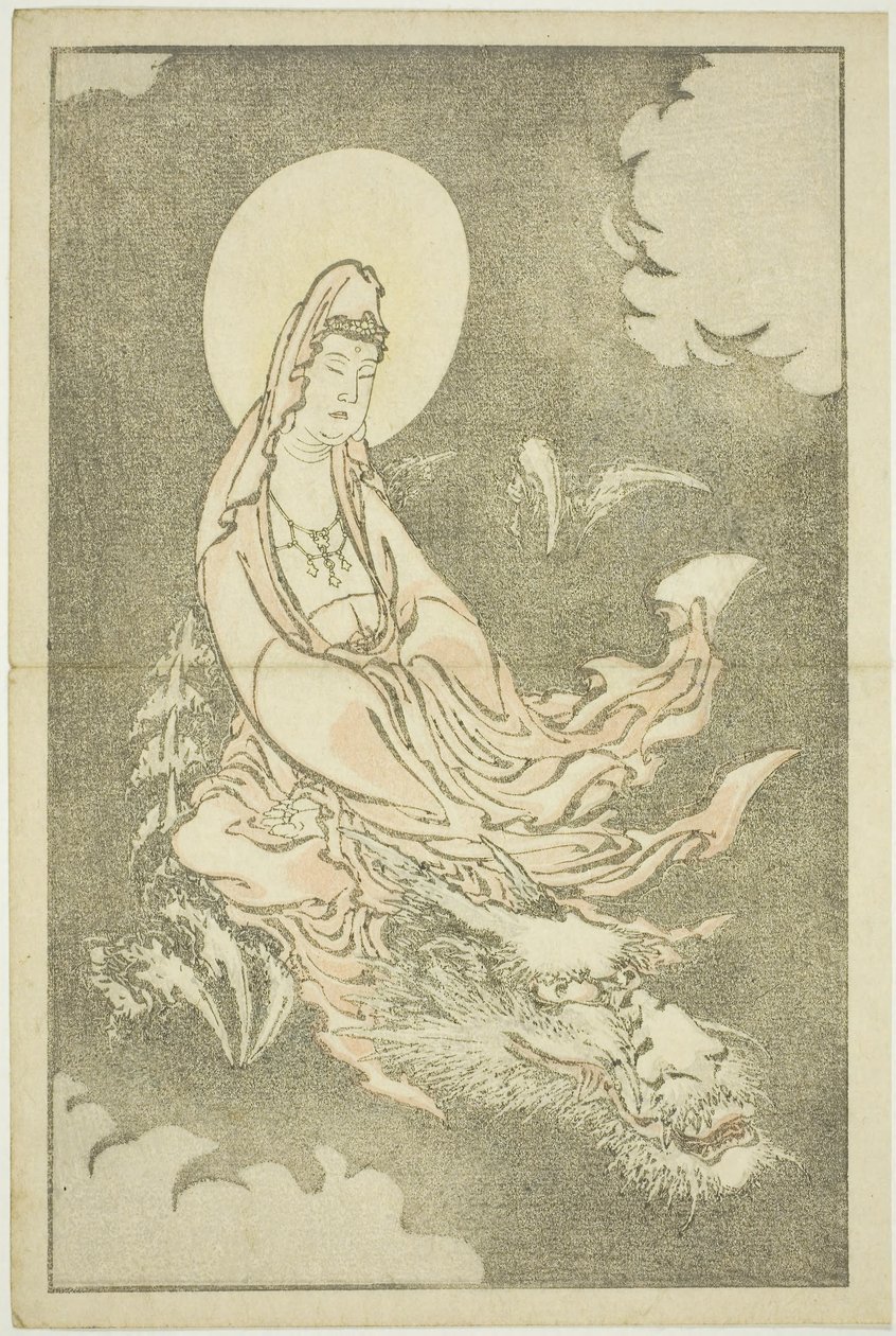 Bogini ujeżdżająca smoka, z książki z realistycznymi obrazami Hokusaia (Hokusai shashin gafu), ok. 1814 (kolorowy drzeworyt (arkusz albumu)) autorstwa Katsushika Hokusai