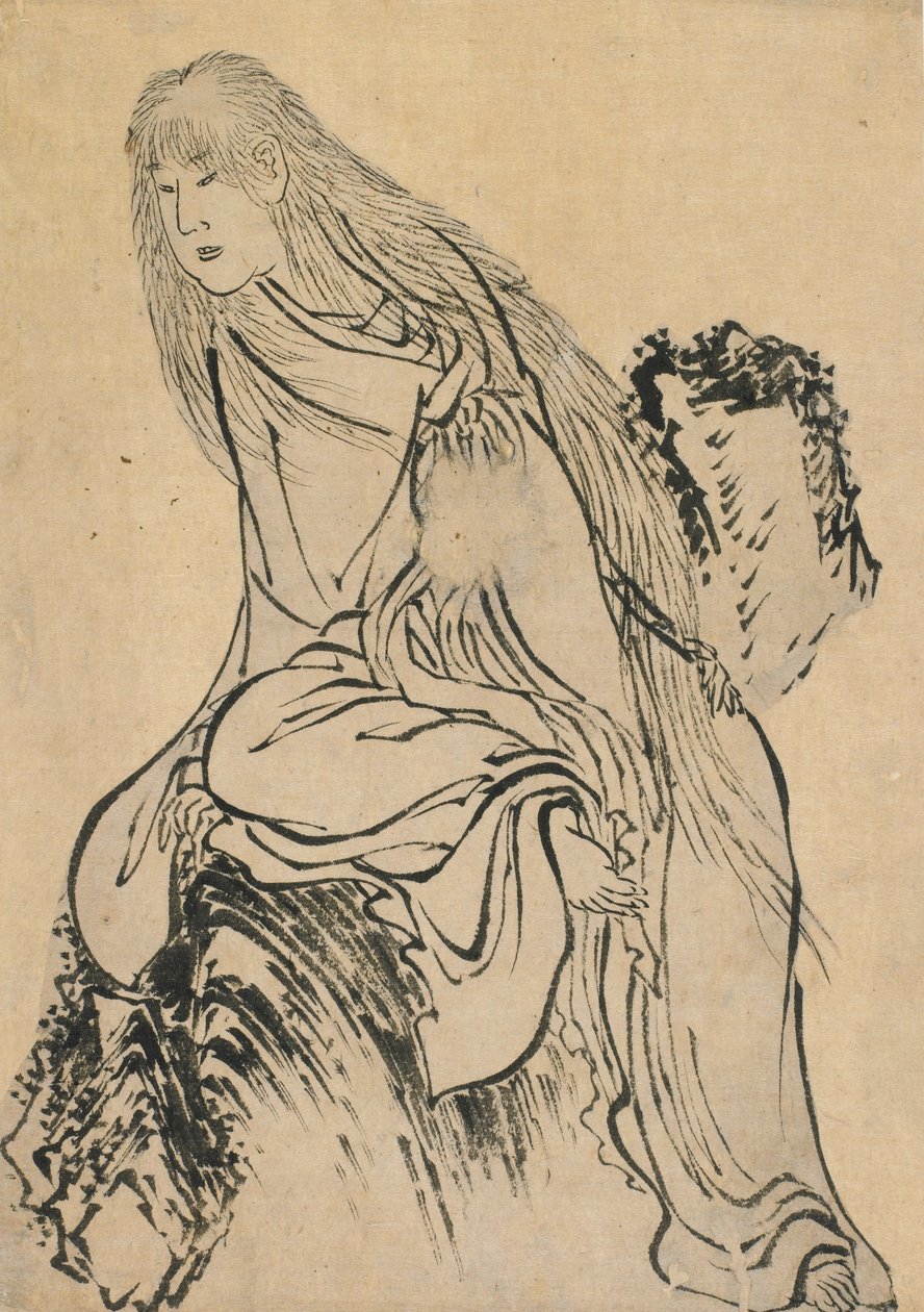 Pustelnik spoczywający na skale, koniec XVIII – początek XIX wieku. autorstwa Katsushika Hokusai