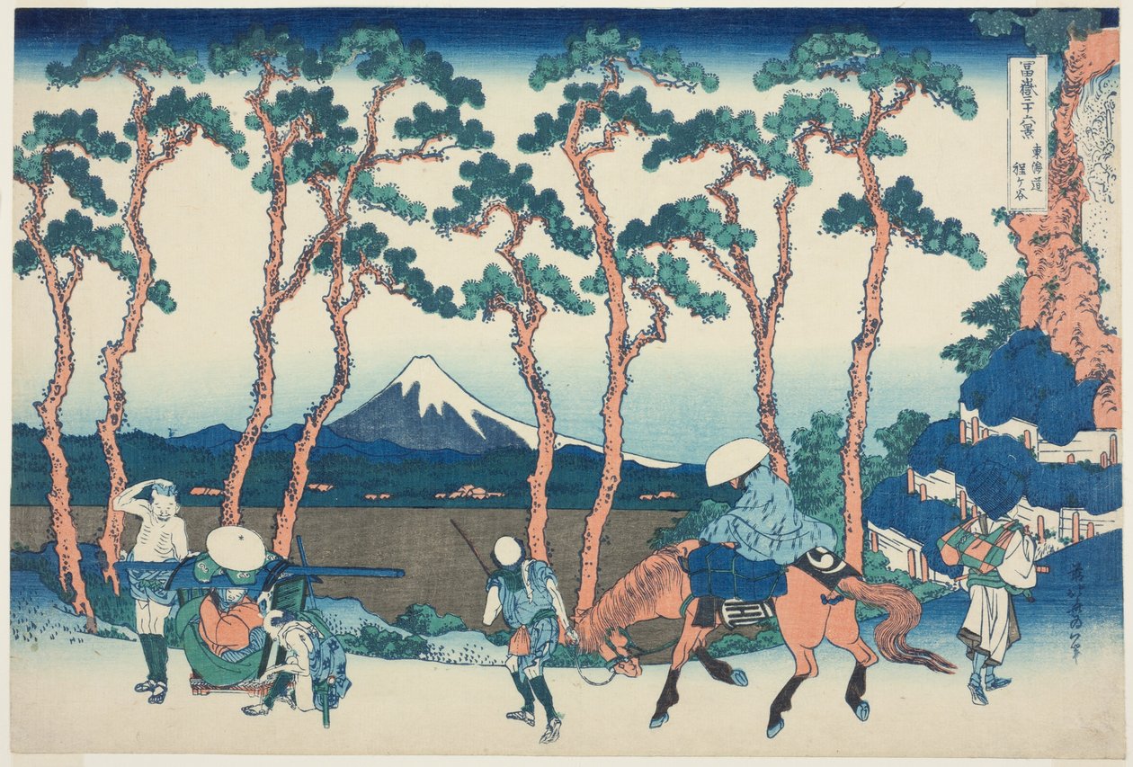 Hodogaya na Tokaido (Tokaido Hodogaya), z serii "Trzydzieści sześć widoków góry Fuji (Fugaku sanjurokkei)". autorstwa Katsushika Hokusai