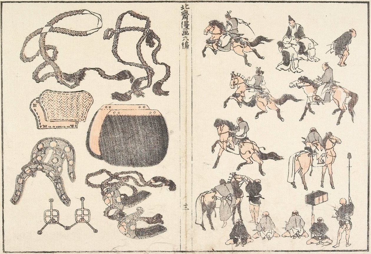Jeźdźcy konni i uprzęż autorstwa Katsushika Hokusai