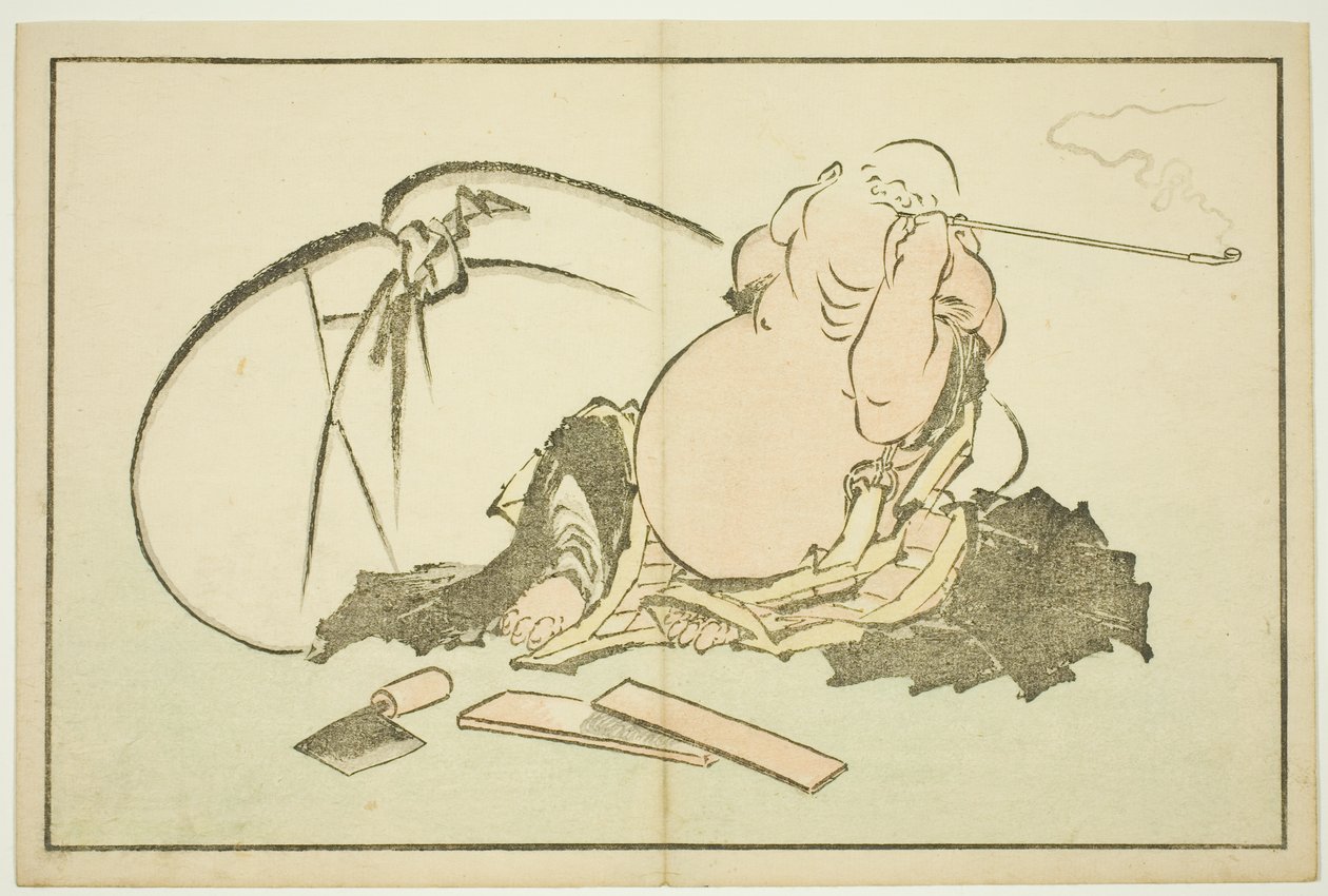 Hotei palący fajkę, z Księgi obrazów realistycznych obrazów Hokusaia (Hokusai shashin gafu) autorstwa Katsushika Hokusai