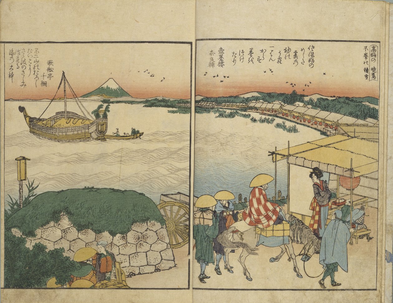 Ilustrowana książka przedstawiająca widoki z obu brzegów rzeki Sumida autorstwa Katsushika Hokusai