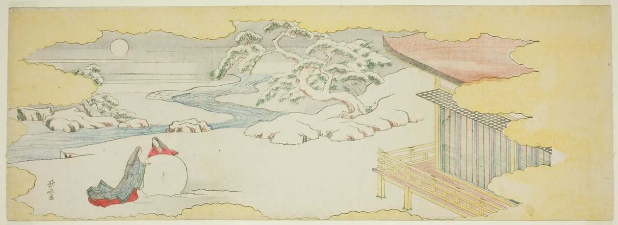 Ilustracja The Bluebell (Asagao), rozdział 20 Opowieści o Genji (Genji monogatari) autorstwa Katsushika Hokusai