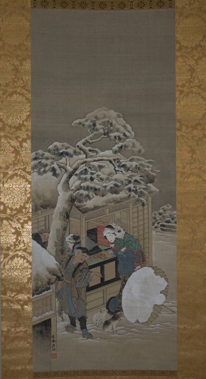 Przed sklepem, dat. 1780. autorstwa Katsushika Hokusai