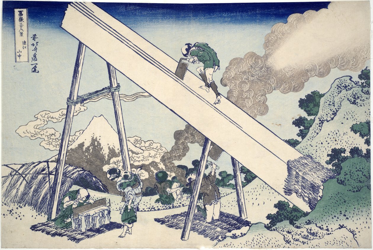 W Górach Totomi, z cyklu 36 Widoki Fudżi, wyd. 1831 (kolorowa rycina z drewna drzewnego) autorstwa Katsushika Hokusai
