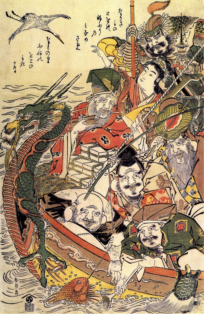 Mitologia japońska: „Siedem bóstw szczęścia” autorstwa Katsushika Hokusai