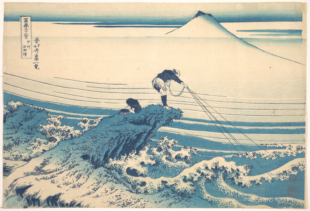 Kajikazawa w prowincji Kai (Kōshū Kajikazawa), z cyklu „Trzydzieści sześć widoków góry Fuji” (Fugaku sanjūrokkei) autorstwa Katsushika Hokusai