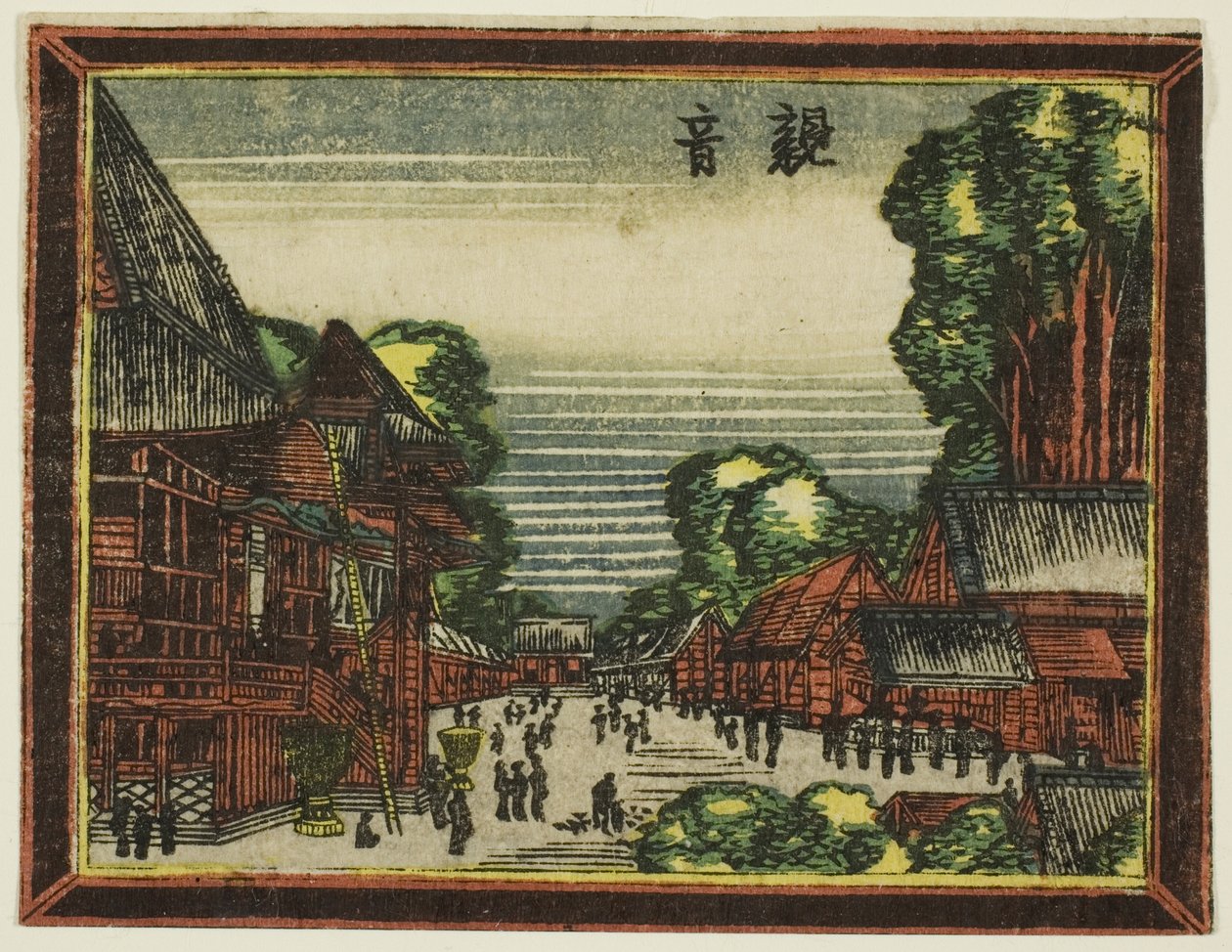 Świątynia Kannon (Kannon), z serii Obrazy w stylu holenderskim: Osiem widoków Edo (Oranda gakyo Edo hakkei) autorstwa Katsushika Hokusai