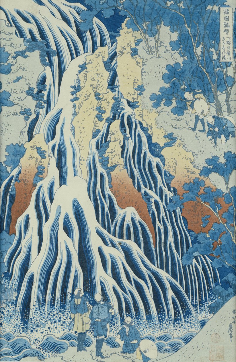 Wodospad Kirifuri na górze Kurokami, z serii „Shokoku Taki Meguri” (Podróż do wodospadów wszystkich prowincji) c.1832 (kolorowy drzeworyt) autorstwa Katsushika Hokusai