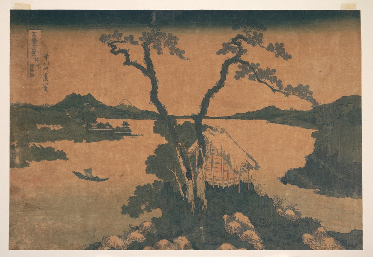 Jezioro Suwa w prowincji Shinano (Shinshū Suwako), z cyklu „Trzydzieści sześć widoków góry Fuji” (Fugaku sanjūrokkei) autorstwa Katsushika Hokusai