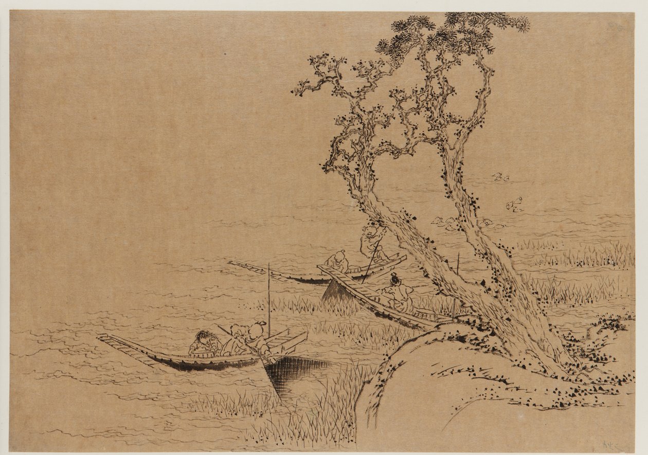 Krajobraz: figury łowiące z łodzi, koniec XVIII-początek XIX wieku. autorstwa Katsushika Hokusai