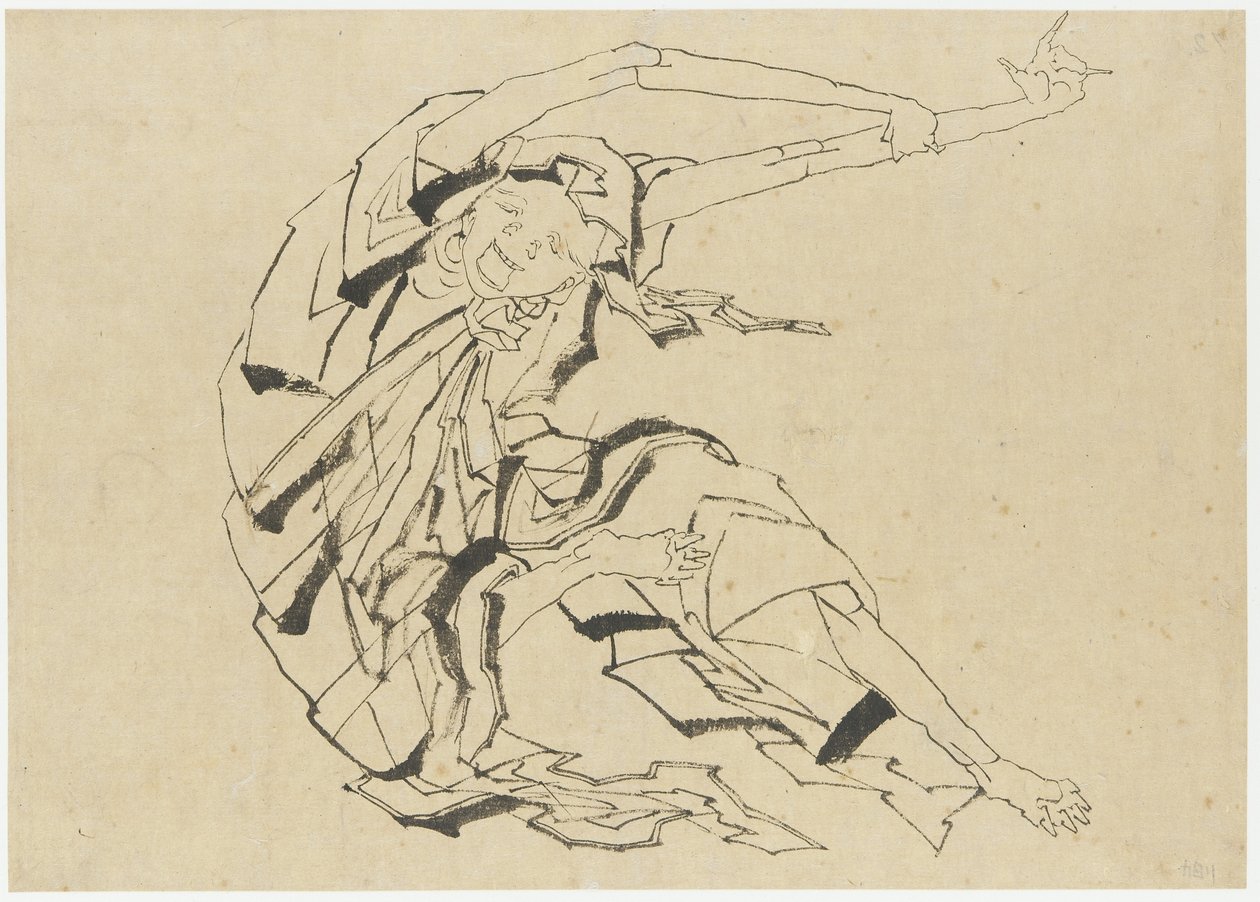 Długoręki mężczyzna rozciągający się, okres Edo (tusz na papierze) autorstwa Katsushika Hokusai