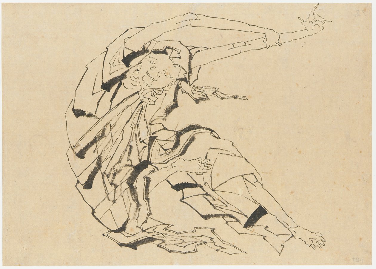 Długoręki mężczyzna rozciągający się, okres Edo, XIX wiek. autorstwa Katsushika Hokusai