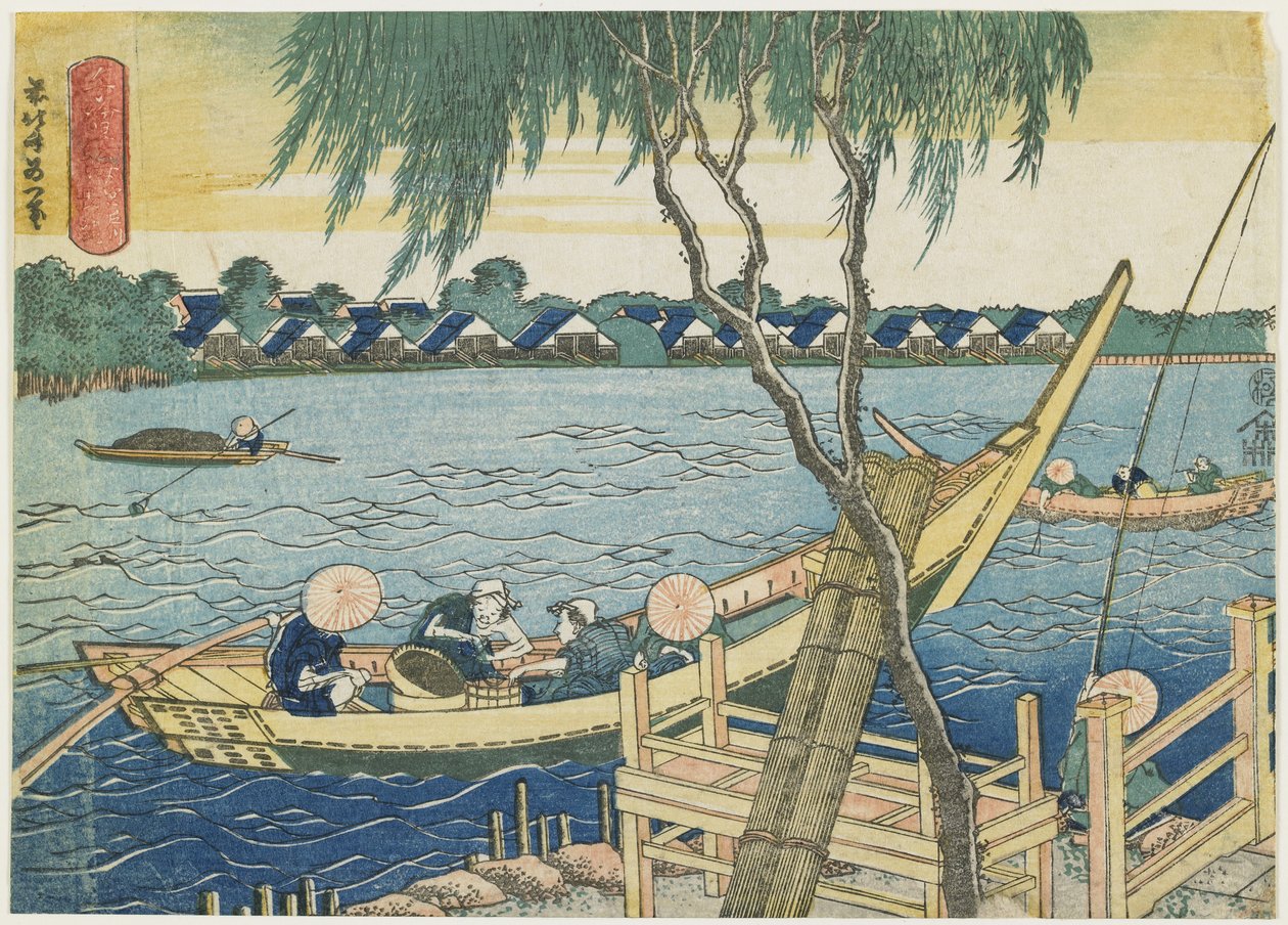 Wędkowanie taklami na rzece Miyato, 1832-1834 autorstwa Katsushika Hokusai