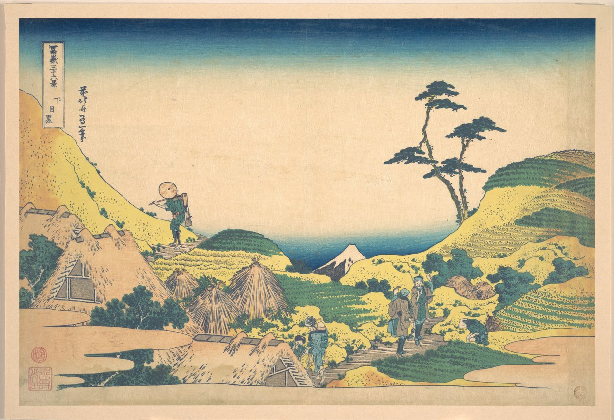 Dolne Meguro (Shimo Meguro), z cyklu „Trzydzieści sześć widoków góry Fuji” (Fugaku sanjūrokkei) autorstwa Katsushika Hokusai