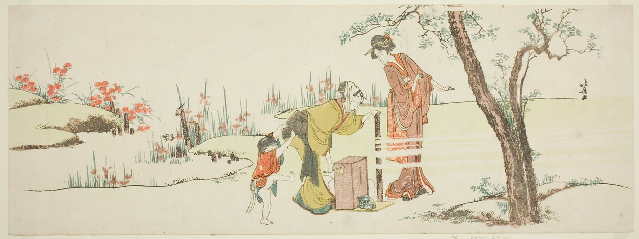 Robienie papierowych sznurków do wiązania włosów autorstwa Katsushika Hokusai