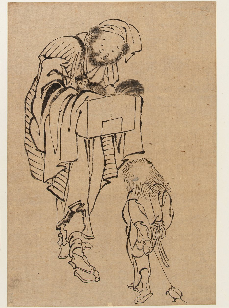 Mężczyzna i chłopiec, okres Edo (tusz na papierze) autorstwa Katsushika Hokusai