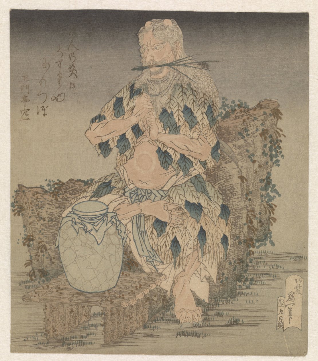 Mężczyzna w szacie z liści autorstwa Katsushika Hokusai