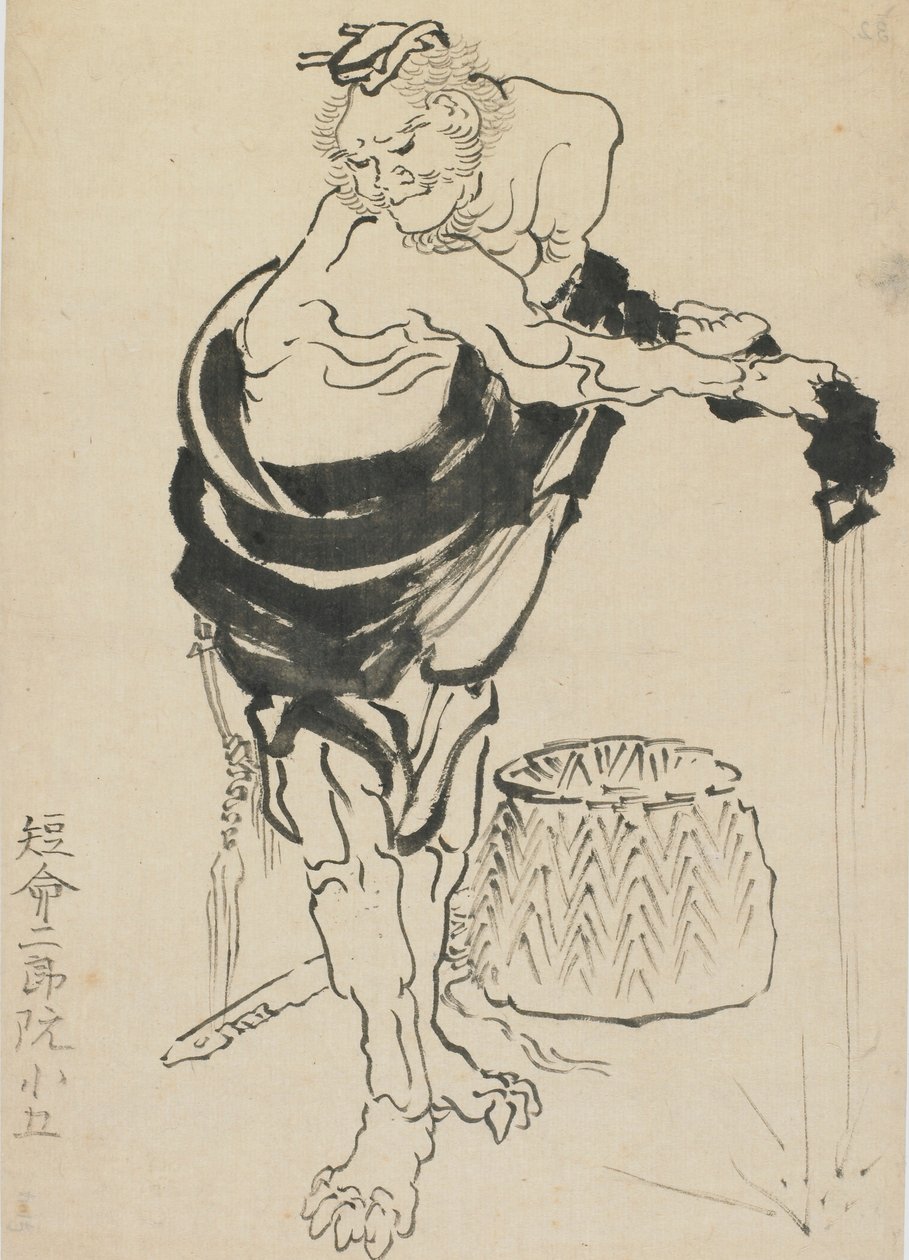 Mężczyzna wykręcający swoją szatę, koniec XVIII-początek XIX wieku. autorstwa Katsushika Hokusai