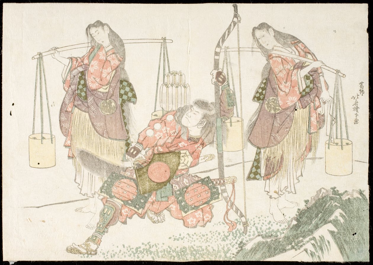 Minamoto no Tametomo i dwaj zbieracze soli autorstwa Katsushika Hokusai