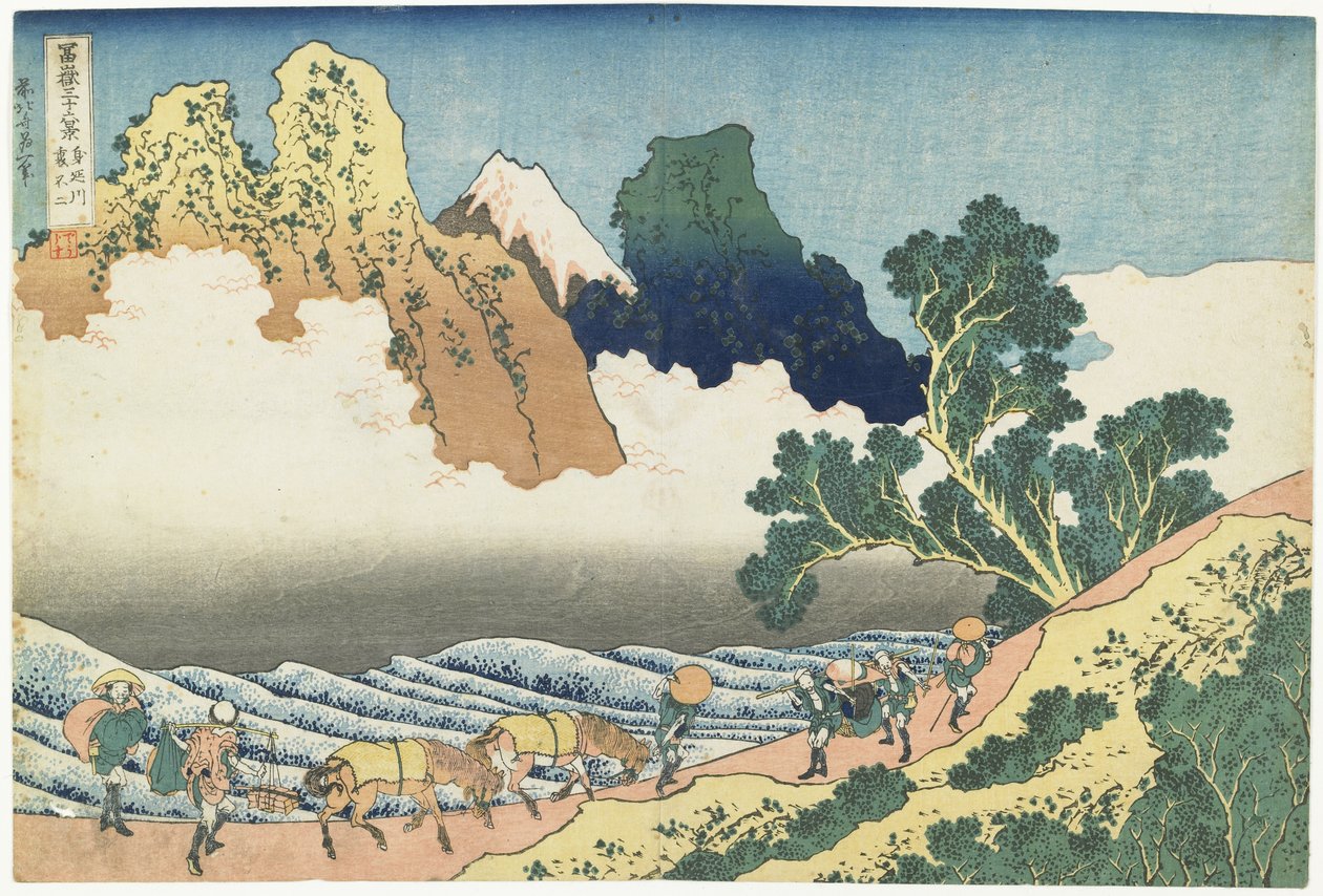 Rzeka Minobu i góra Fuji od tyłu, 1831-1834 autorstwa Katsushika Hokusai