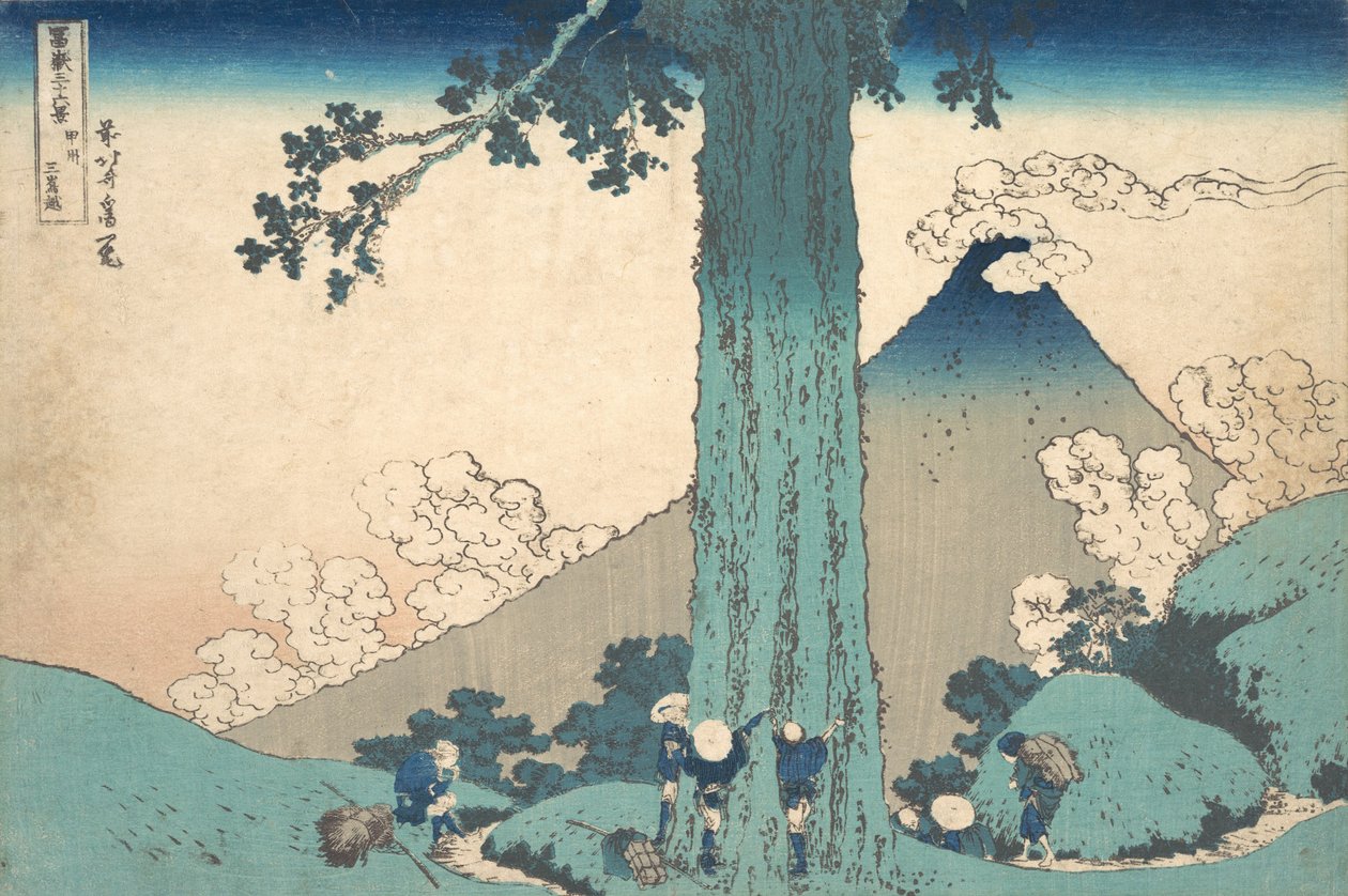 Przełęcz Mishima w prowincji Kai Koshu Mishima goe, z cyklu Trzydzieści sześć widoków…, ca. 1830-32. autorstwa Katsushika Hokusai