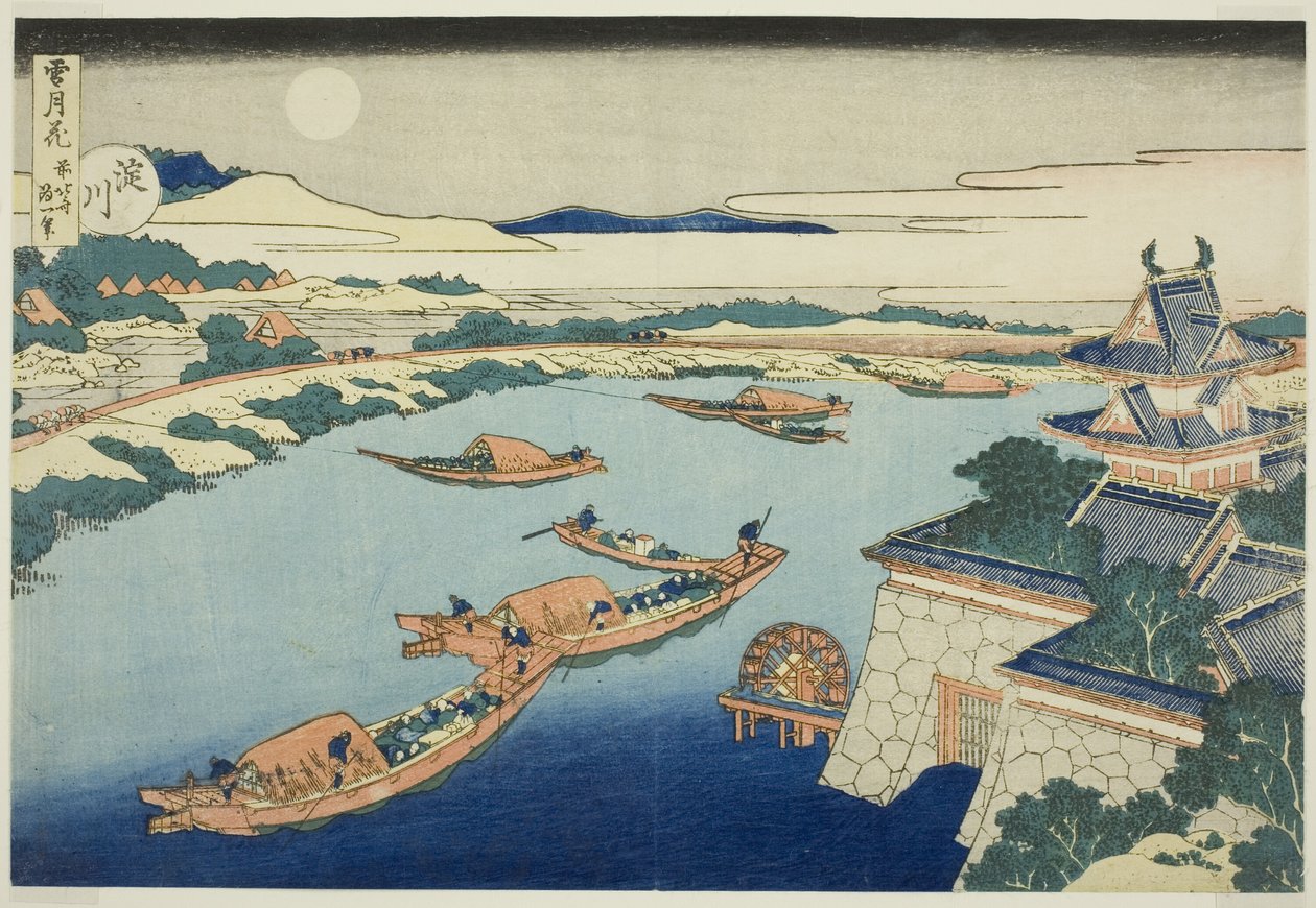 Światło księżyca nad rzeką Yodo (Yodogawa), z serii „Śnieg, księżyc i kwiaty (Setsugekka)” autorstwa Katsushika Hokusai