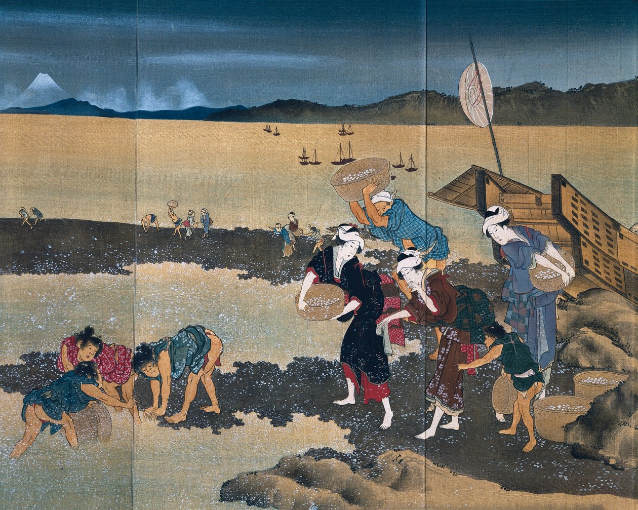 Łowienie małży autorstwa Katsushika Hokusai